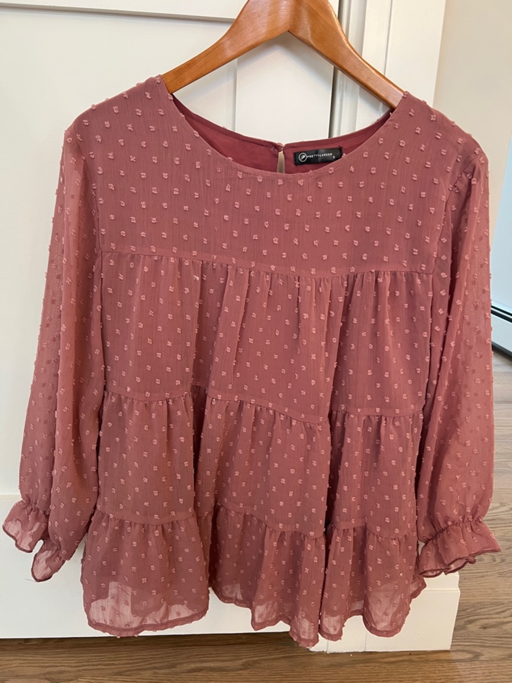 Porto & Co. Mauve Tiered Swiss-Dot Chiffon Blouse
